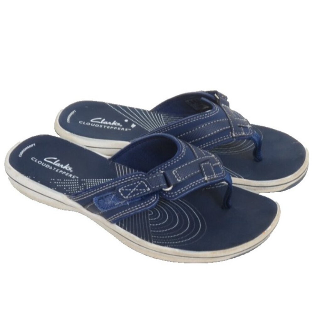 Clarks Women's Breeze Sea Flip Flop Navy Beach Water Vacation Travel Sandal 8